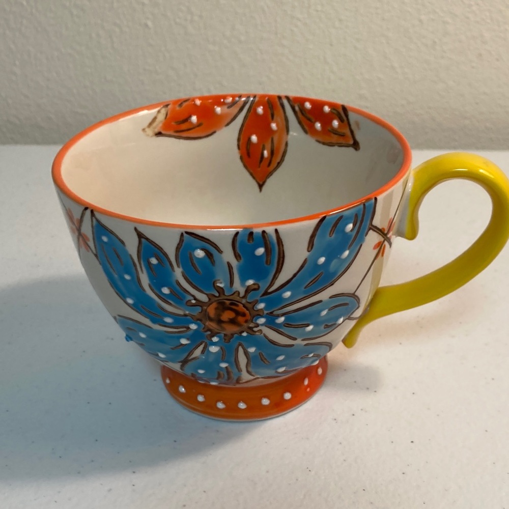 Anthropologie Dutch Wax Handpainted Coffee Mug 12 oz Flowers Spring